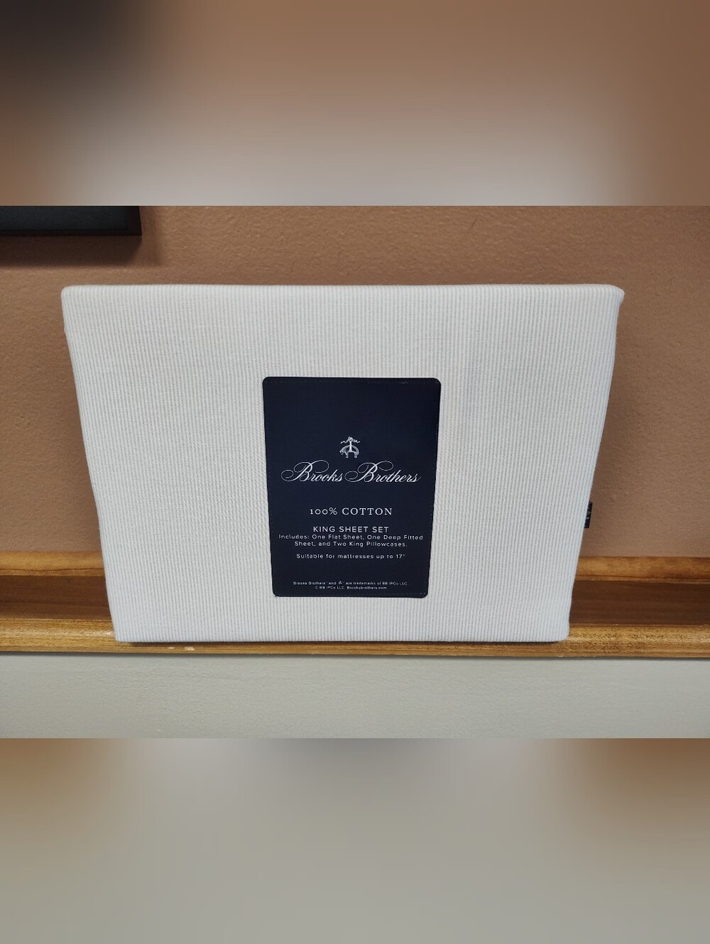 NWT! Brooks Brothers King Sheet Set Beige White Pinstripe - 100% Cotton